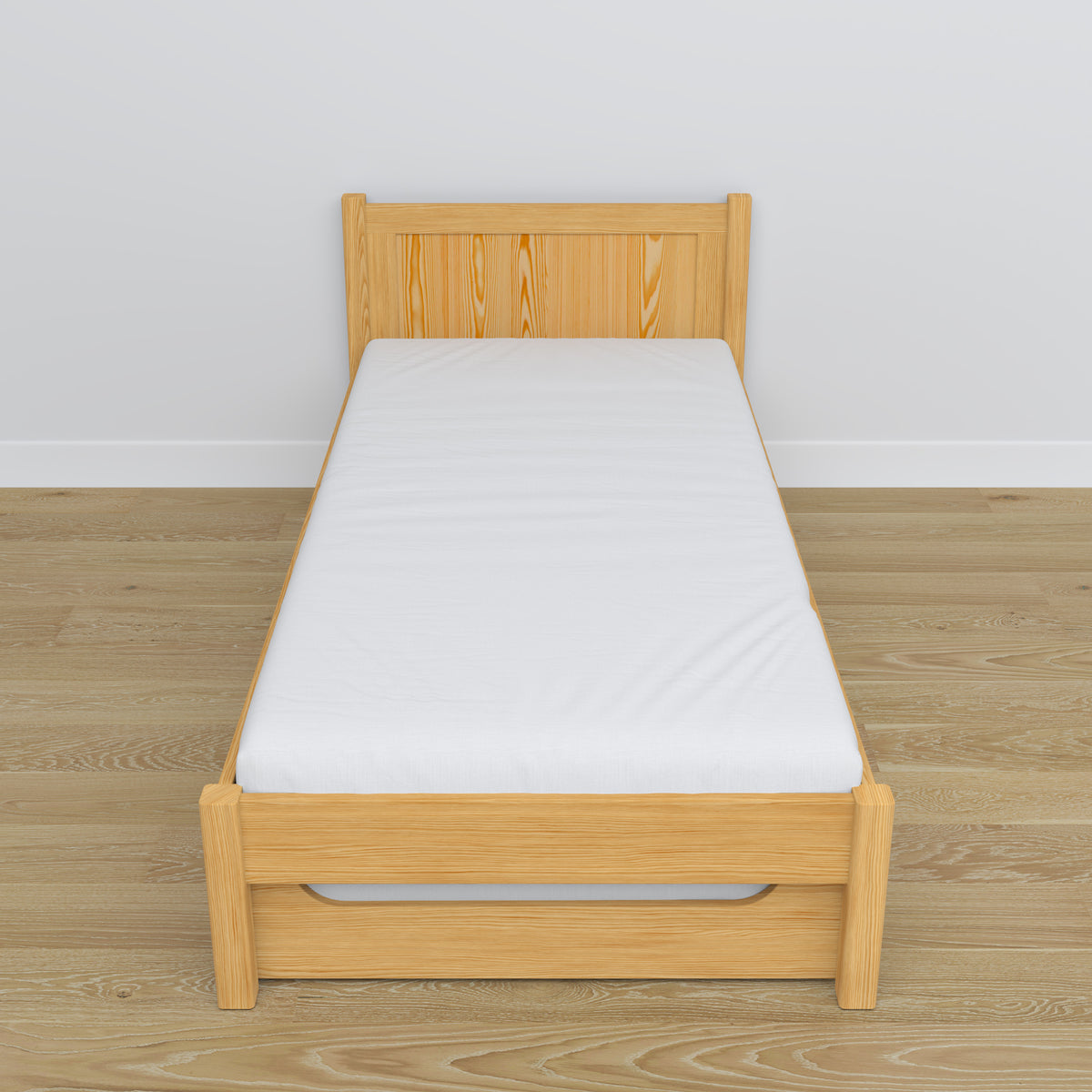 Wooden bed with mattress drawer natural pine – child’s room arrangement