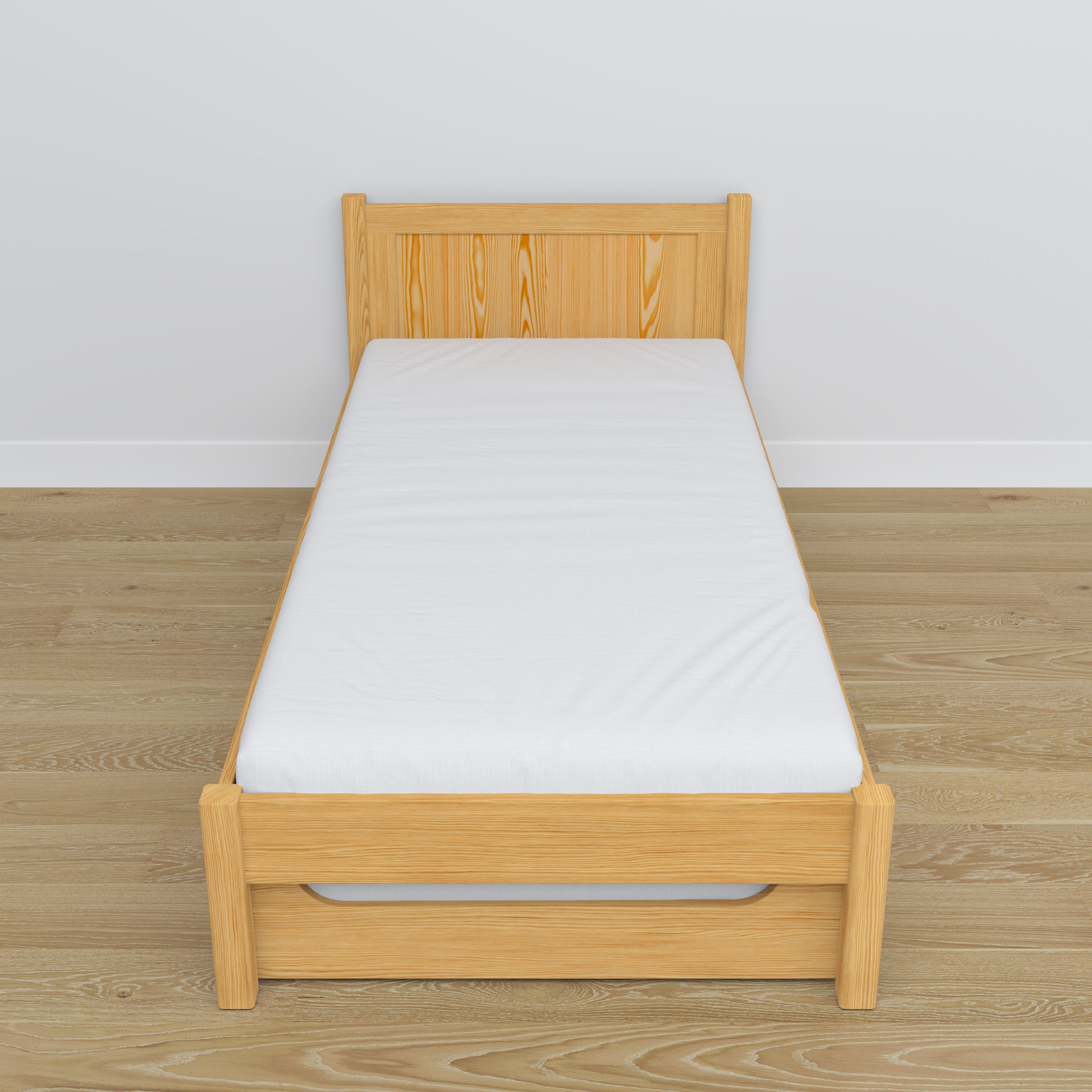 Wooden bed with mattress drawer natural pine – child’s room arrangement