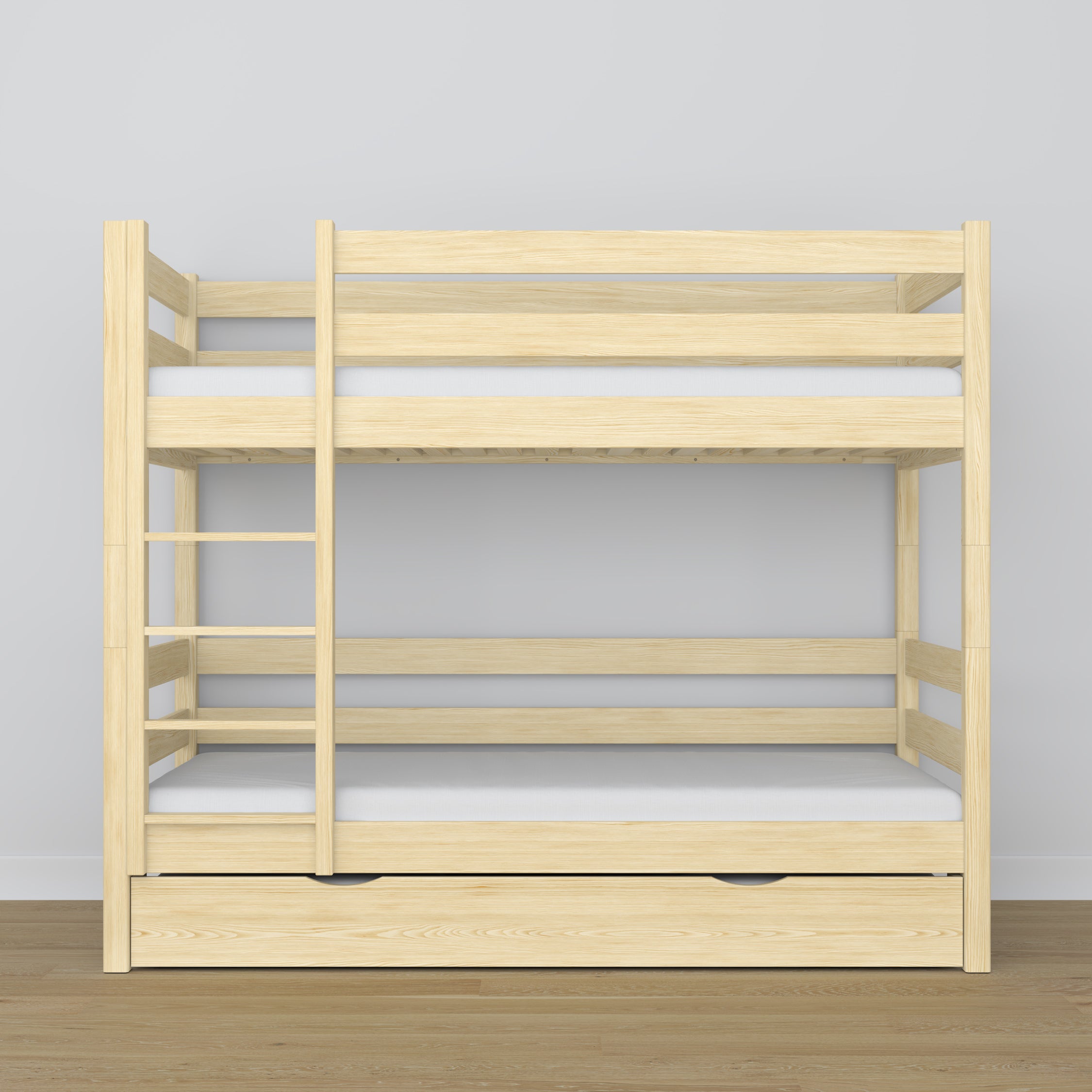 Clear Pine Wooden Bunk Bed – Interior of Mattress Drawer, Children’s Room