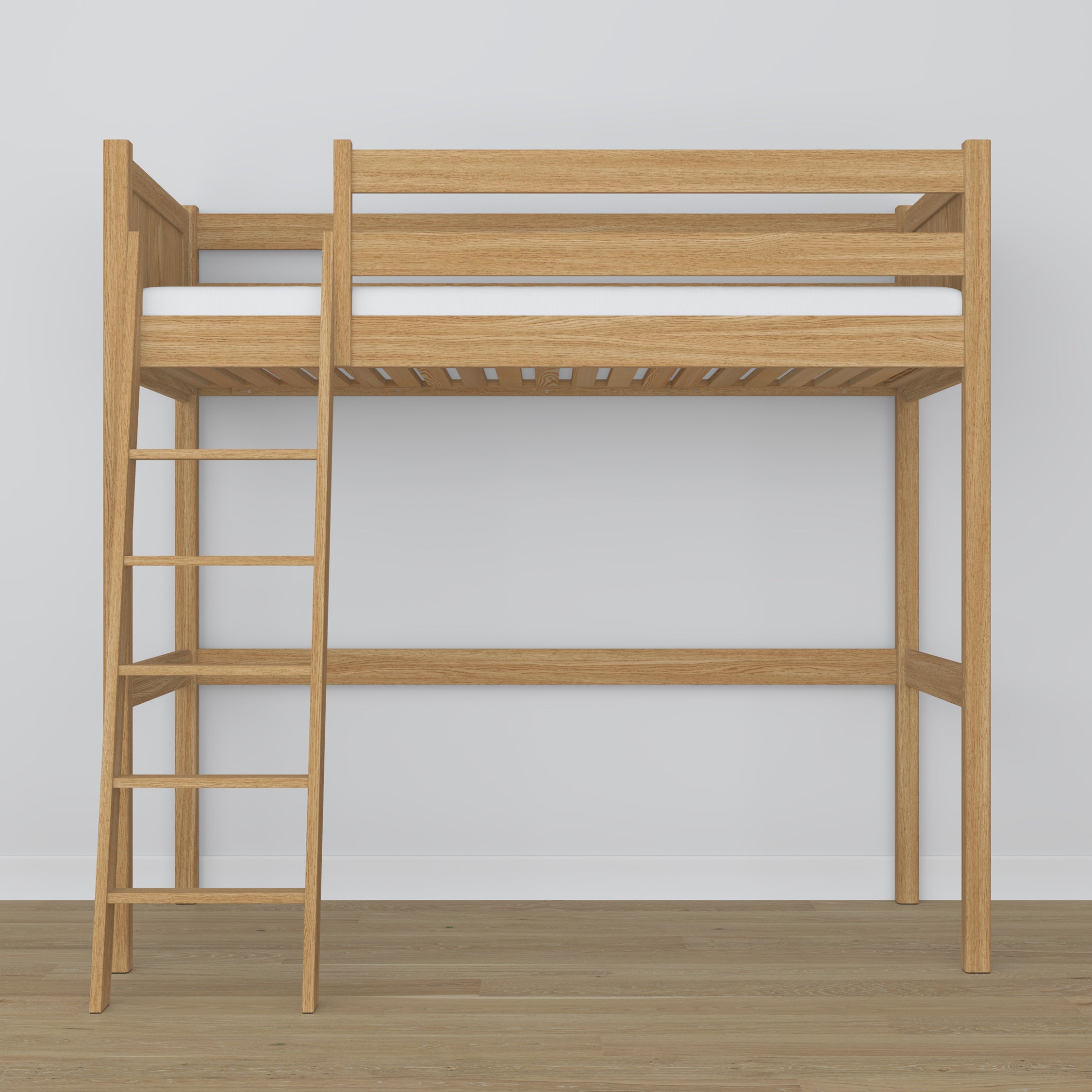 Loft bed natural oak – oak ladder and safety rail, Nizio Home