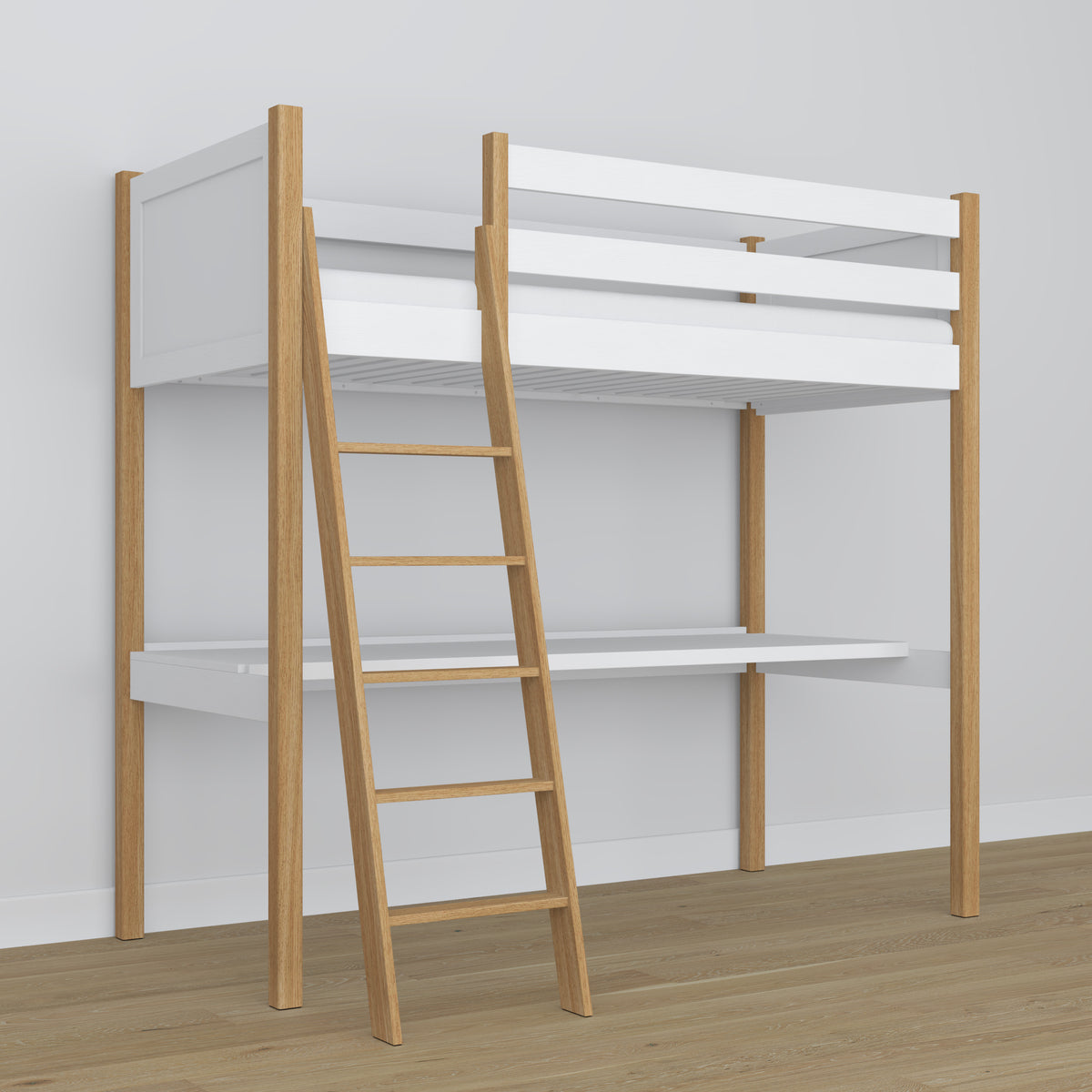 Loft bed with desk white/oak wooden – dimensions, Nizio Home