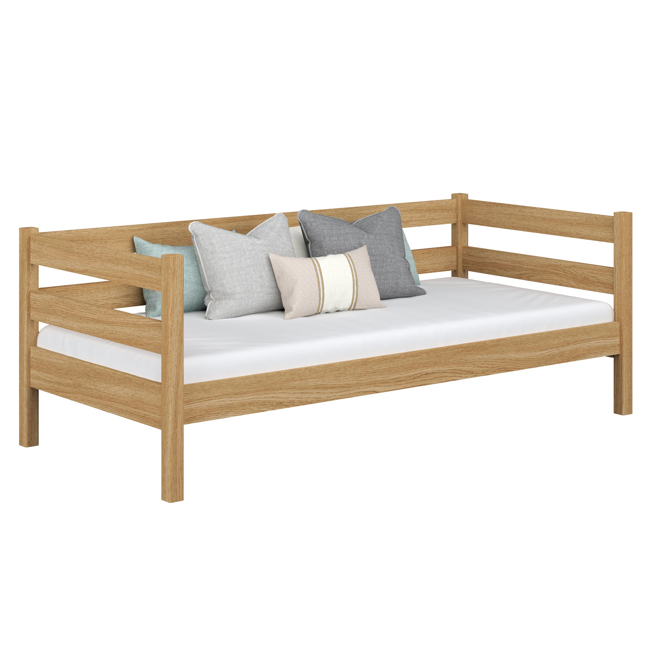 Sofa bed natural oak – oak side barrier, safety for children
