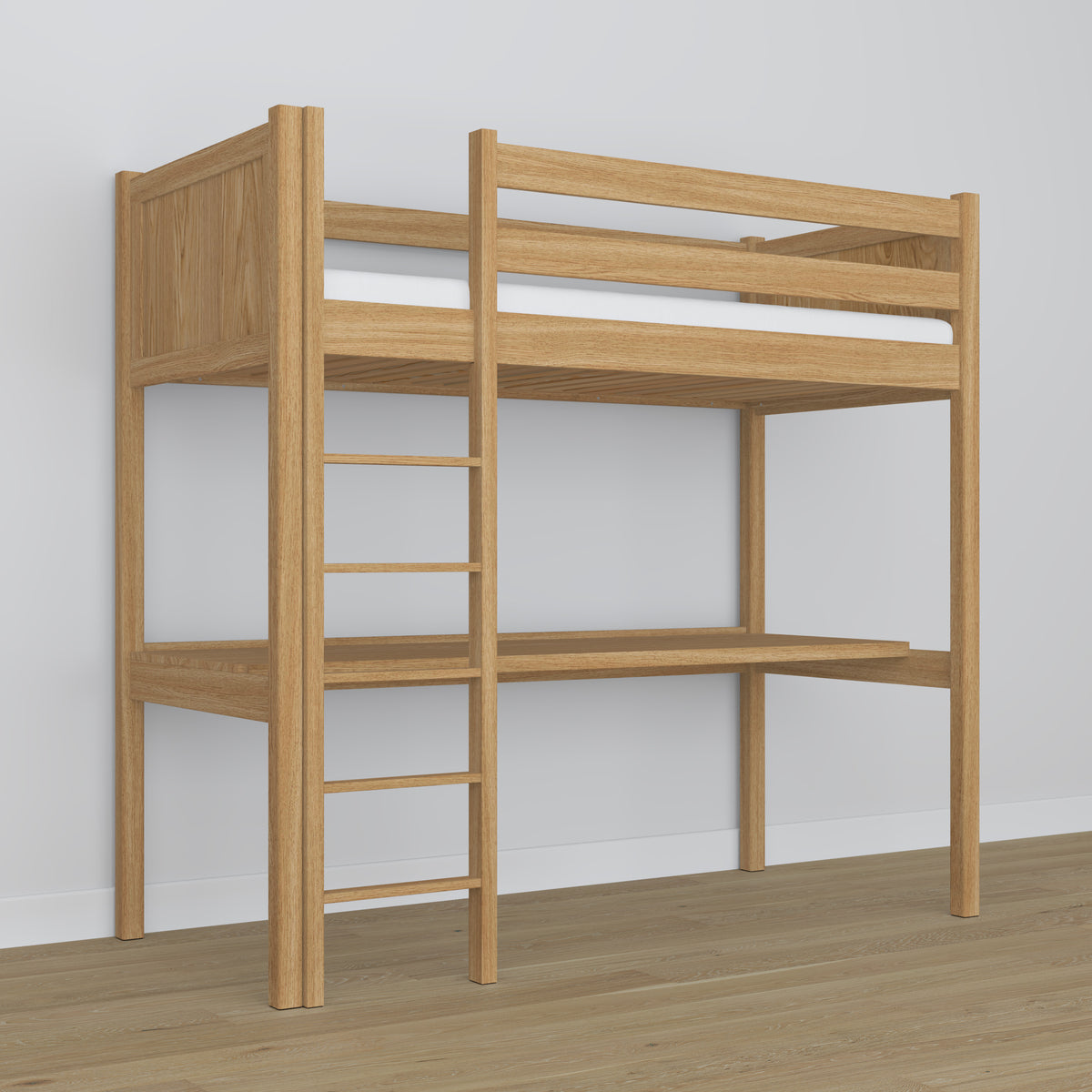 Oak Loft Bed with Desk Natural Oak – Ladder and Safety Rail
