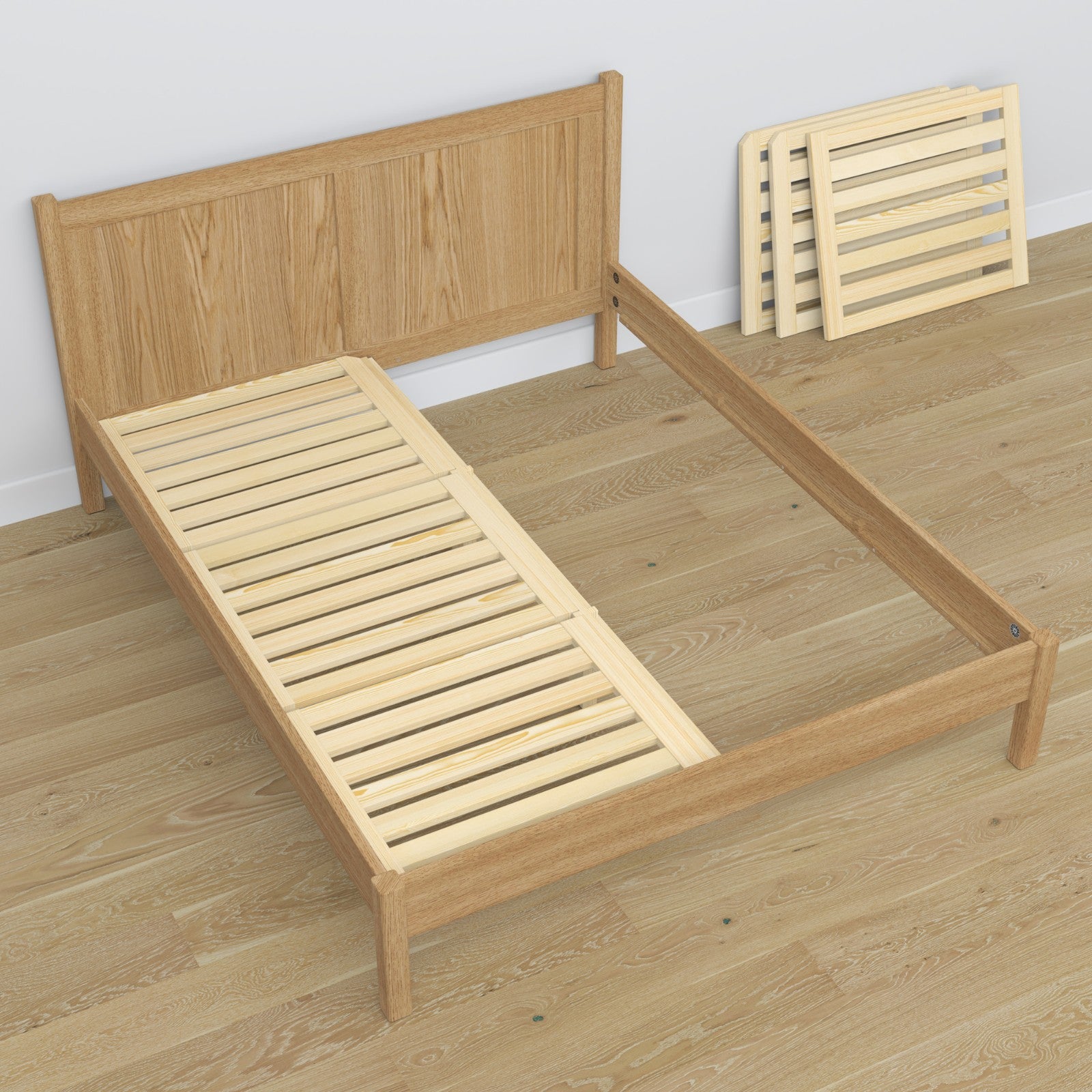 Oak double bed natural oak – dimensions and diagram, Nizio Home