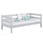 Grey sofa bed – wooden side barrier, child safety