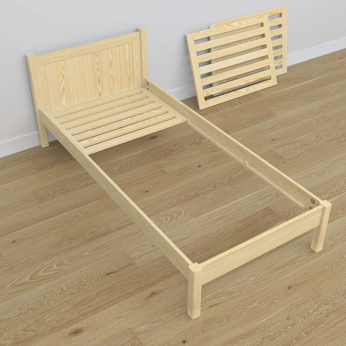 Bed with mattress drawer clear pine made of wood – dimensions, Nizio