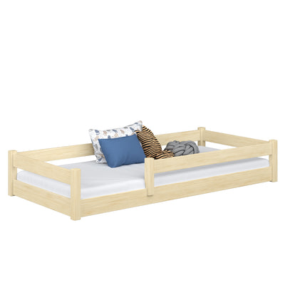 Low Wooden Clear Pine Bed – Bedroom, Solid Wood, Scandinavian Style, Nizio