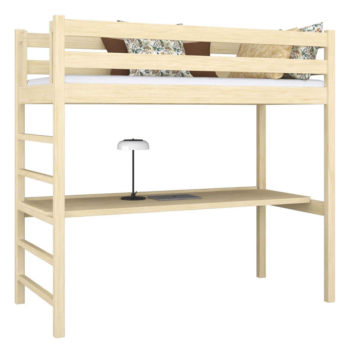 Clear Pine Wooden Loft Bed with Desk – Children’s Room, Scandi Nizio