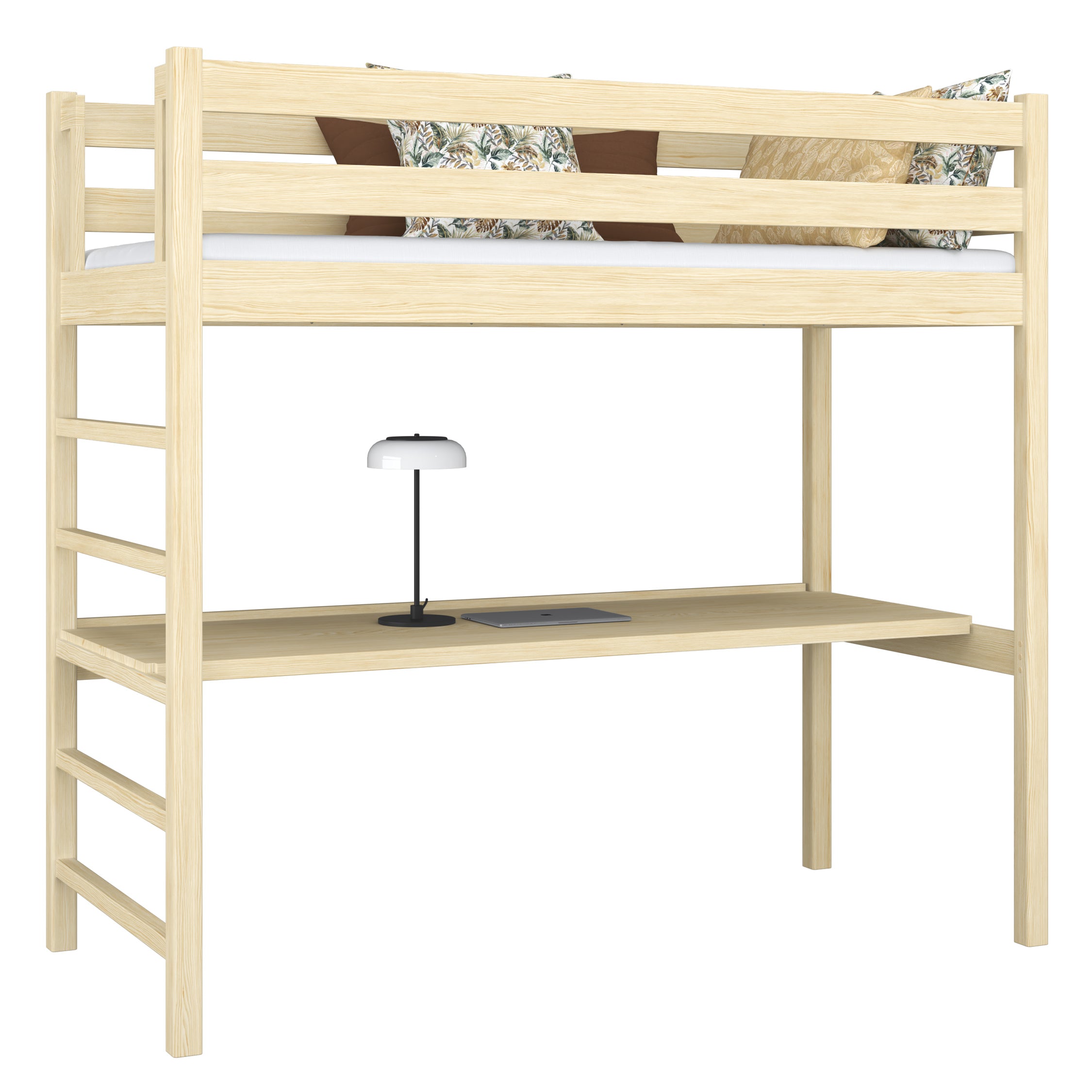 Clear Pine Wooden Loft Bed with Desk – Children’s Room, Scandi Nizio
