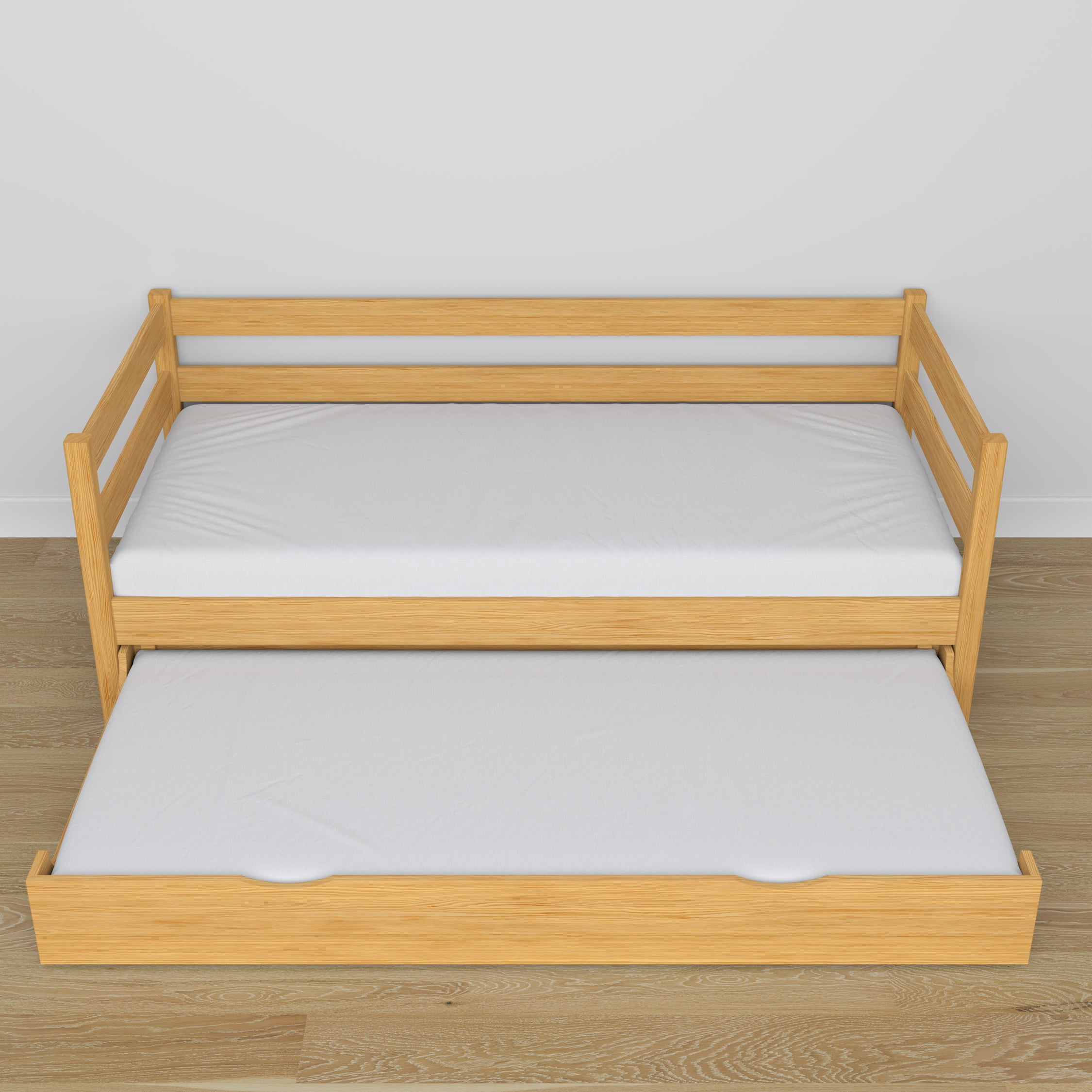 Natural pine sofa bed with mattress drawer made of wood – dimensions, Nizio