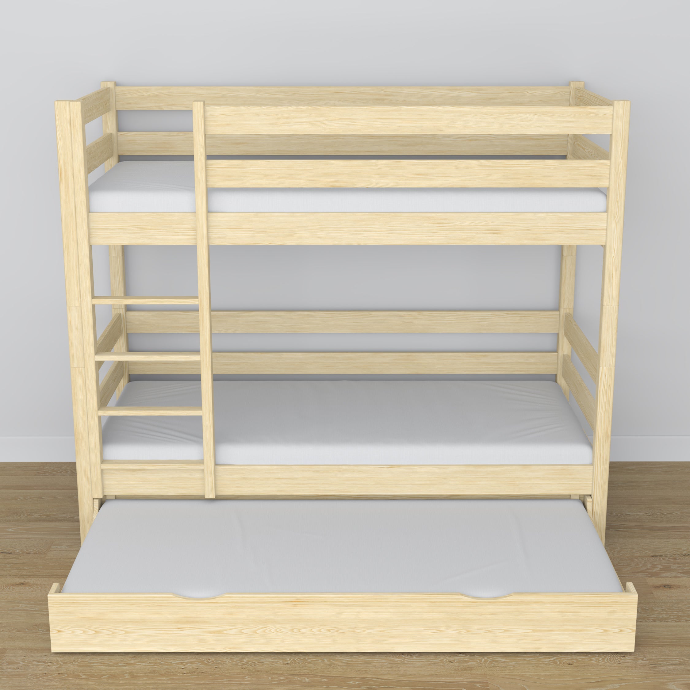 Clear Pine Bunk Bed – Wooden Slatted Frame, Mattress Drawer