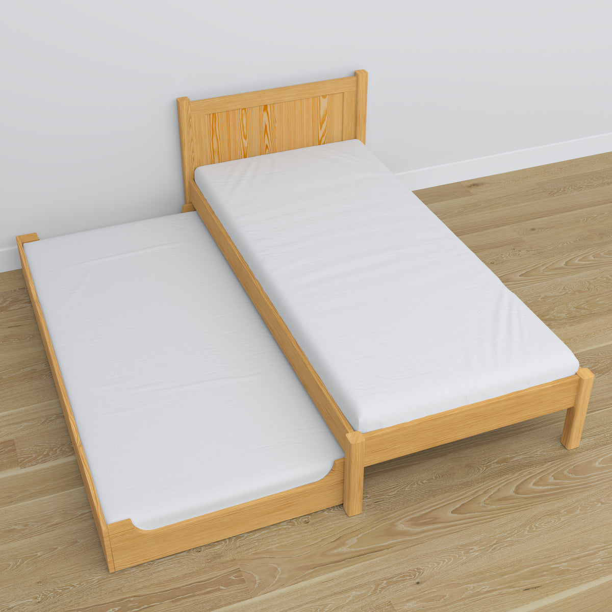 Bed with mattress drawer natural pine made of wood – dimensions, Nizio