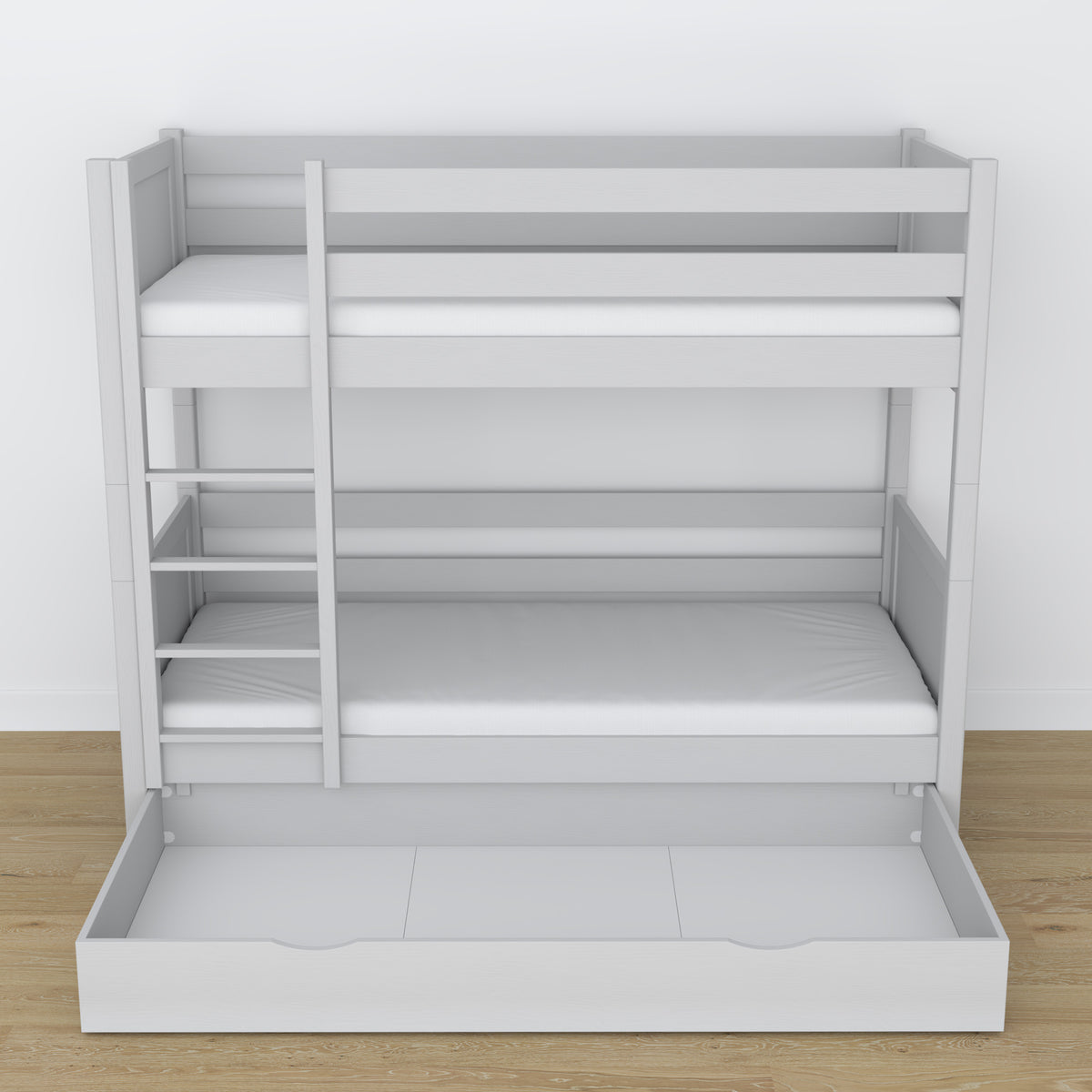 Grey Bunk Bed – Wooden Slatted Frame, Side View