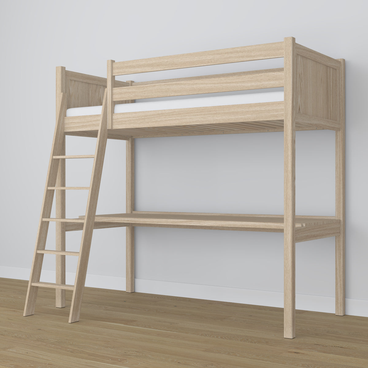 Oak Loft Bed with Desk Bleached Oak – Ladder and Safety Rail