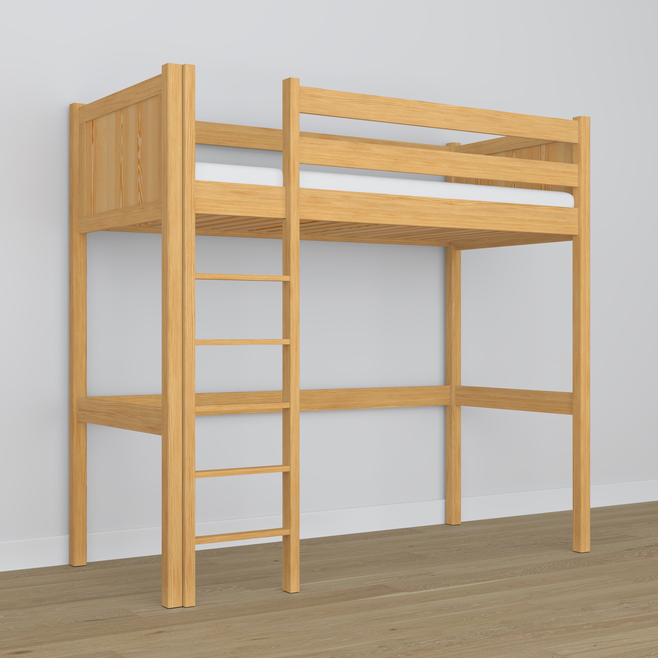 Natural Pine Wooden Loft Bed – Free Space Under the Sleeping Area, Nizio