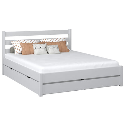 Wooden double bed with drawer N01 grey – overall view, solid pine wood