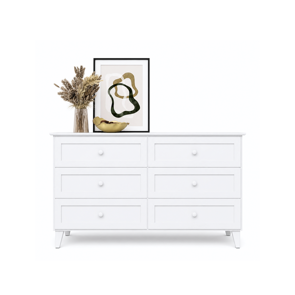 Chest of drawers with 6 drawers wooden white 154 cm – bedroom, Scandinavian style