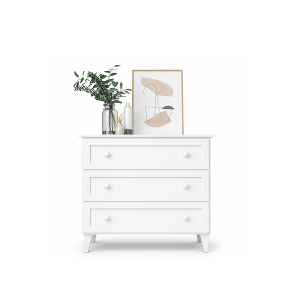 Chest of drawers with 3 drawers wooden white 105 cm – bedroom, Scandinavian style