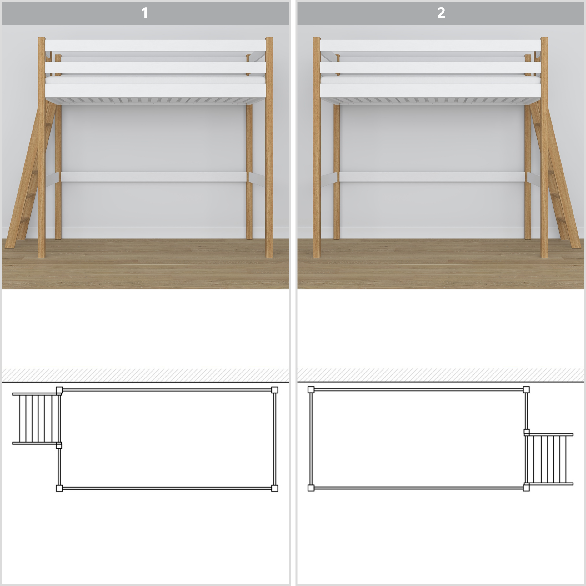 White and Oak Wooden Loft Bed – Top View of Sleeping Area