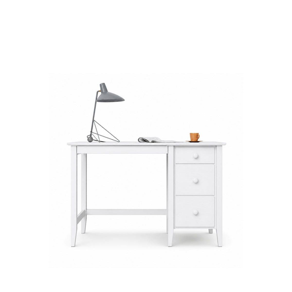 Desk with 3 drawers wooden white – office and youth room, scandi