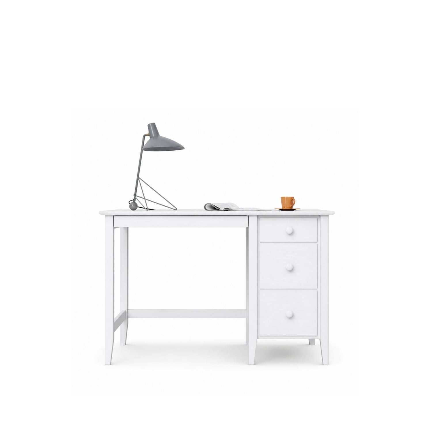 Desk with 3 drawers wooden white – office and youth room, scandi