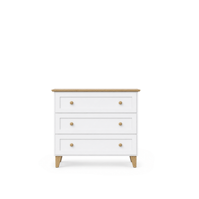 Chest of drawers with 3 drawers wooden white with oak 105 cm – bedroom, Scandinavian style