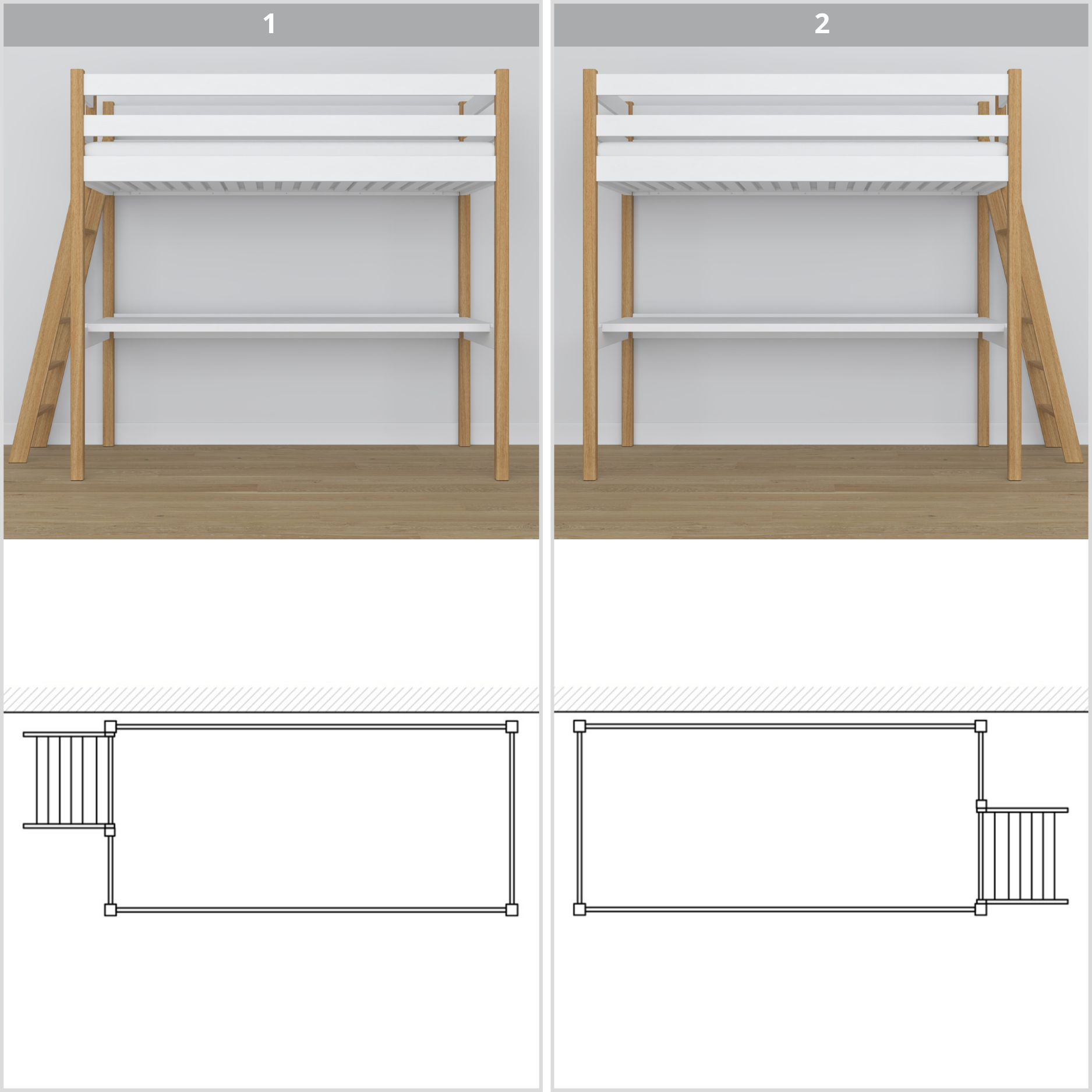 White and Oak Wooden Loft Bed – Top View of Sleeping Area