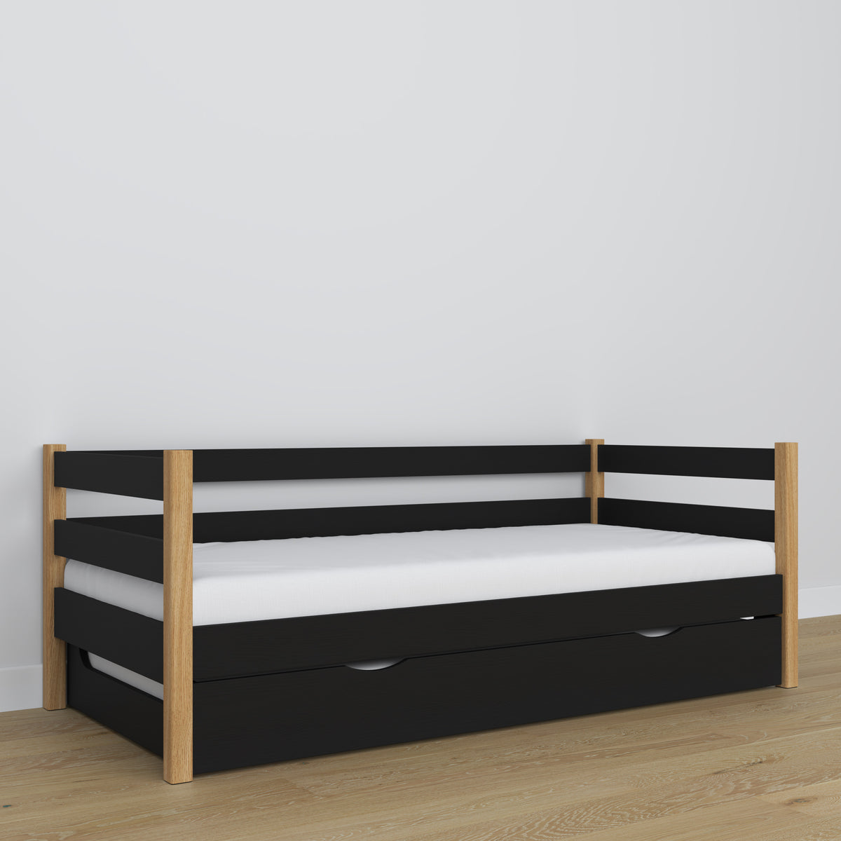 Sofa bed black-oak – wooden details, high quality Nizio