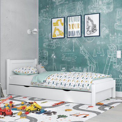 Single bed with drawer wooden white – children’s room, scandi style