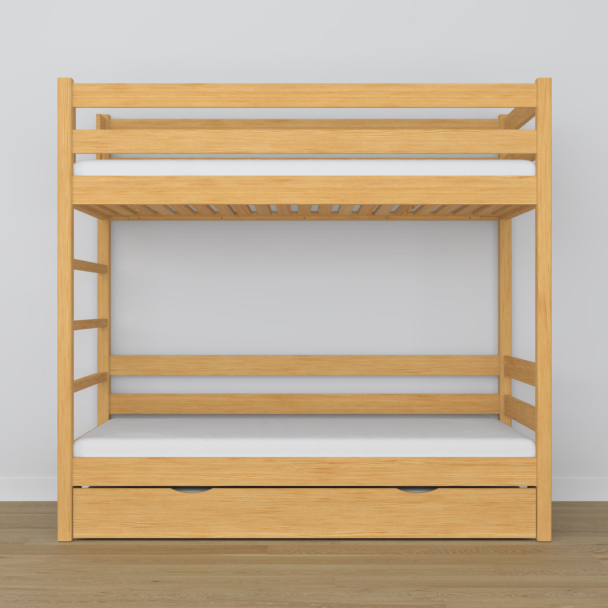 Natural Pine Bunk Bed – Wooden Slatted Frame, Mattress Drawer