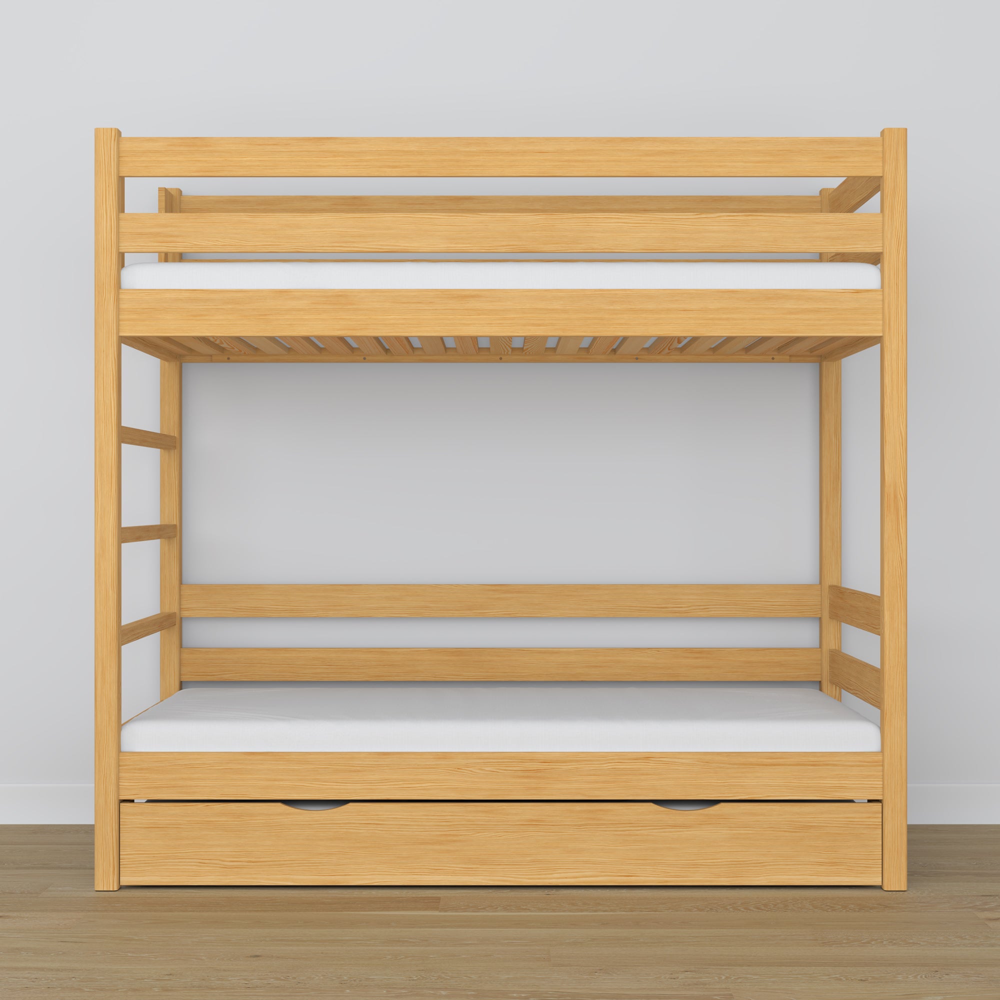 Natural Pine Bunk Bed – Wooden Slatted Frame, Mattress Drawer