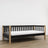 Sofa bed black with oak – wooden side barrier, safety for children