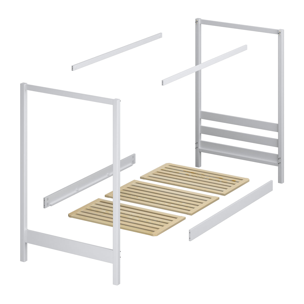 Canopy bed with mattress drawer natural pine made of wood – dimensions, Nizio