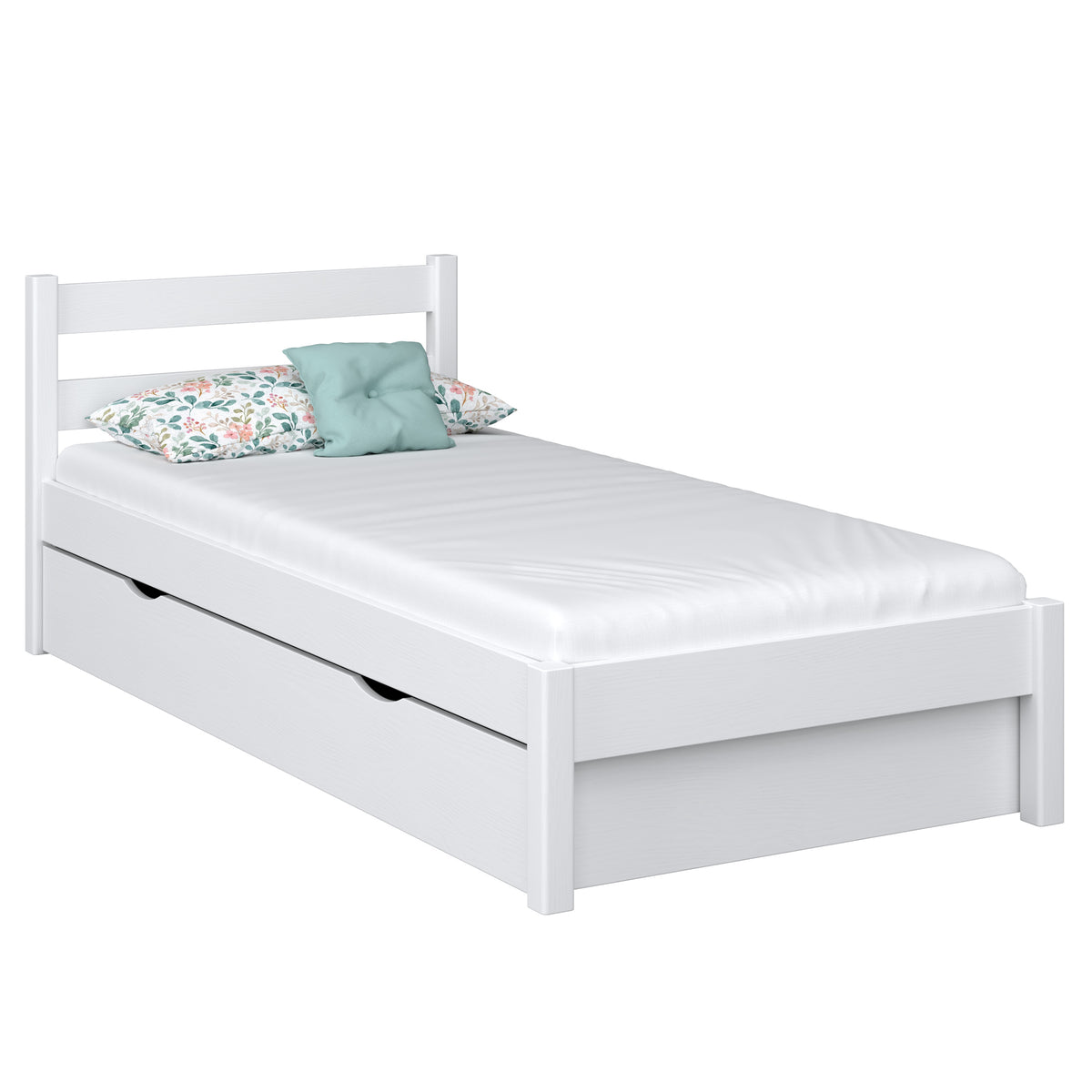 Single bed with drawer N01 wooden in custom RAL/NCS color – solid wood, Nizio