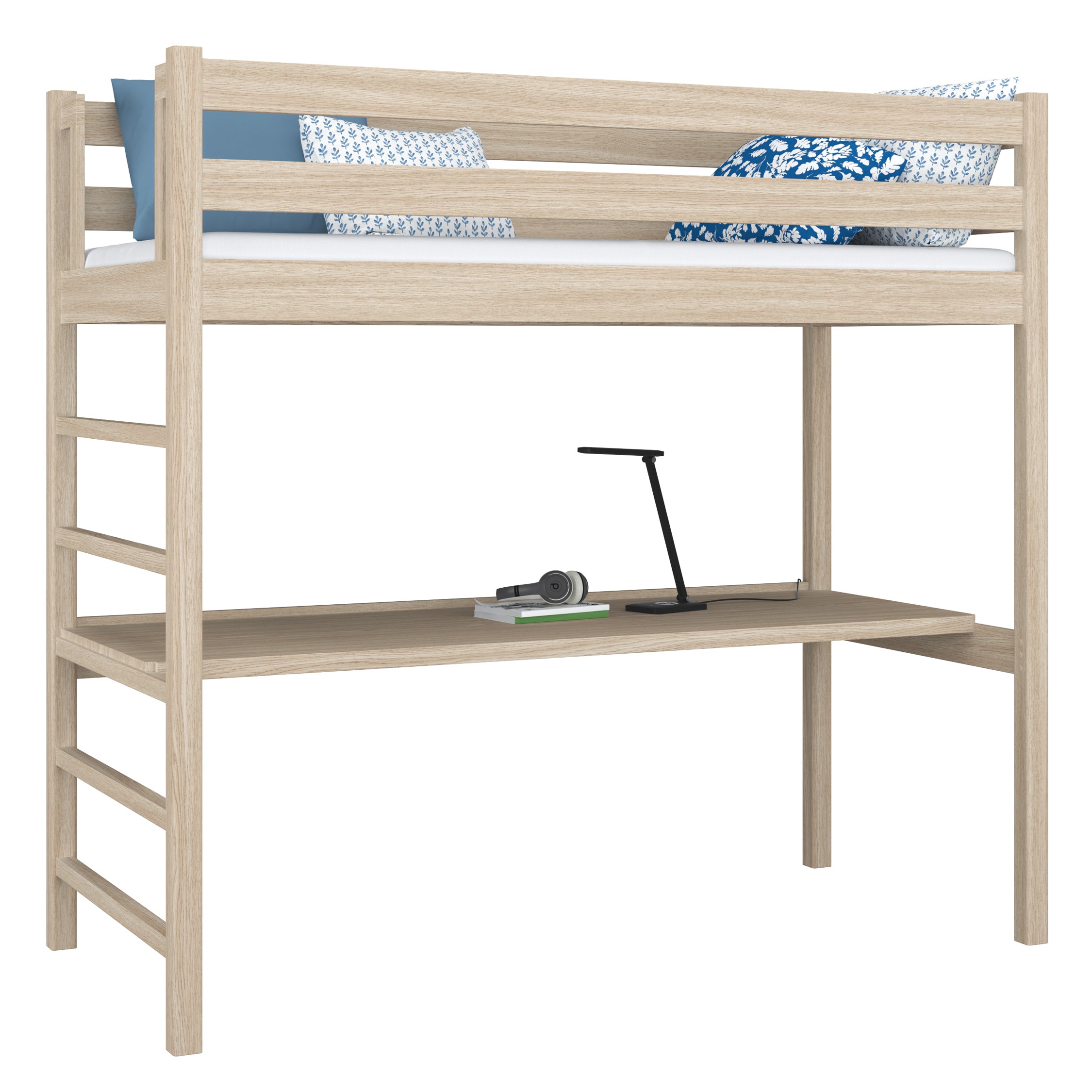 Oak Loft Bed with Desk Bleached Oak – Children’s Room, Scandi Nizio