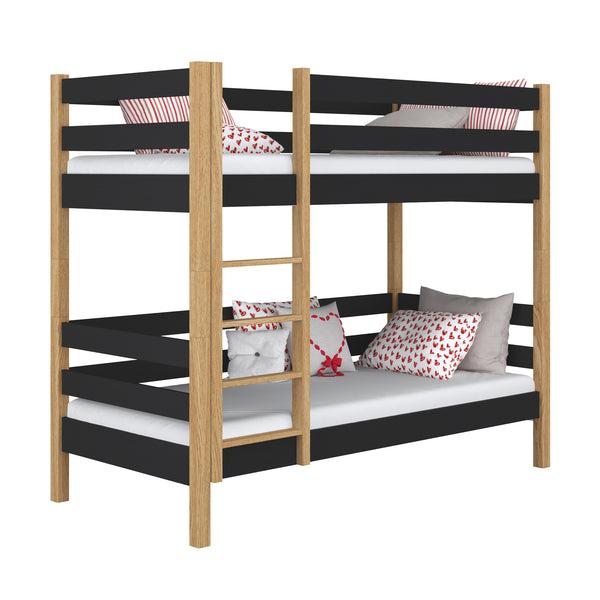 Black and Oak Wooden Bunk Bed – Children’s Room, Solid Wood, Scandinavian Style