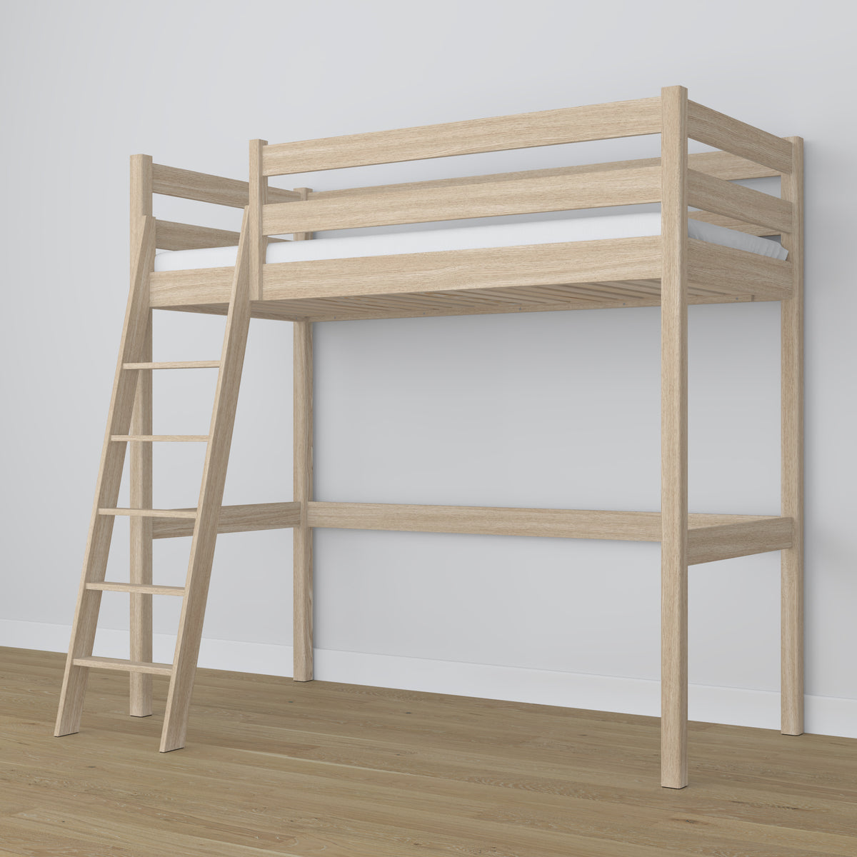 Bleached Oak Loft Bed – Slatted Frame, Side View