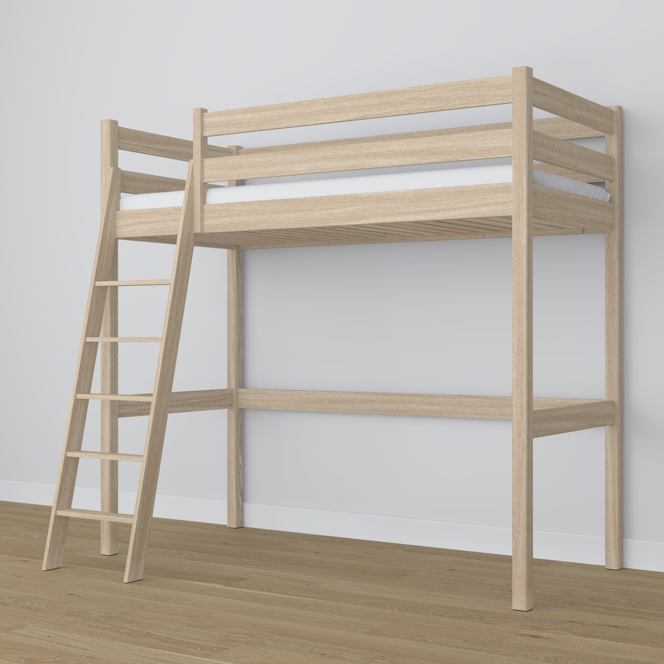 Bleached Oak Loft Bed – Slatted Frame, Side View