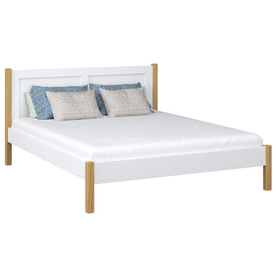 Wooden double bed white and oak – bedroom, solid wood, Scandinavian style
