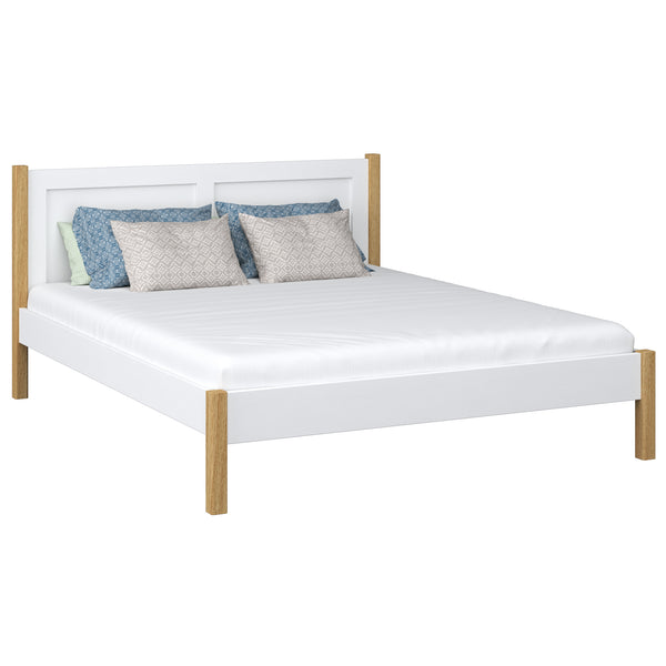 Wooden double bed white and oak – bedroom, solid wood, Scandinavian style