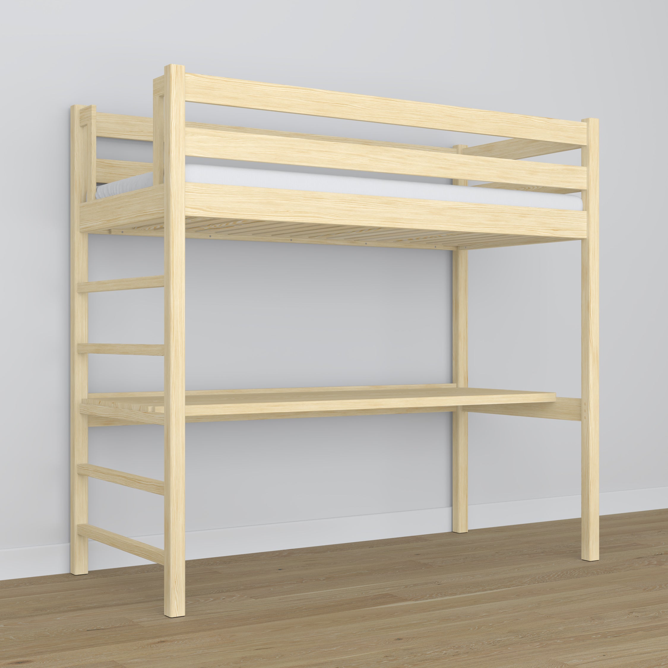 Loft bed with desk clear pine wooden – dimensions, Nizio Home
