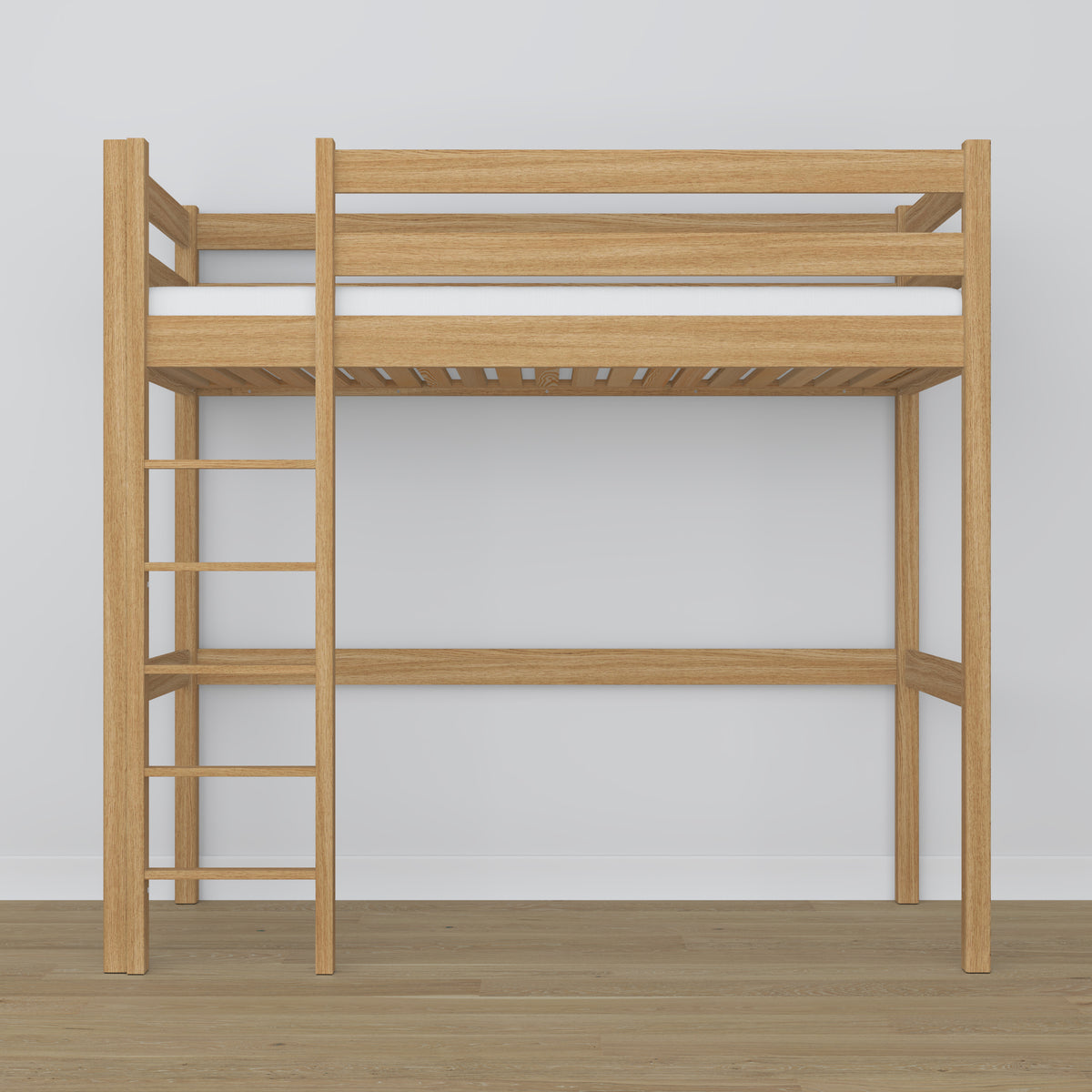 Loft bed natural oak – oak ladder and safety rail, Nizio Home