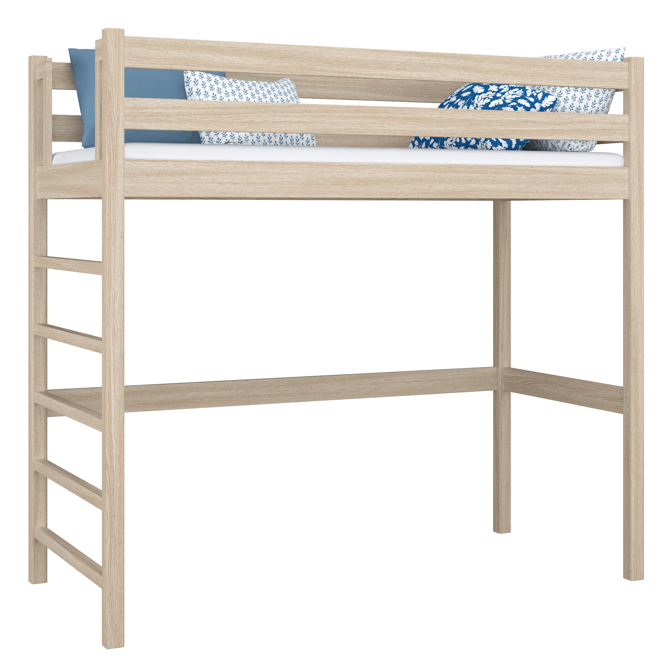 Loft bed bleached oak – oak ladder and safety rail, Nizio Home