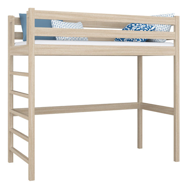 Loft bed bleached oak – oak ladder and safety rail, Nizio Home