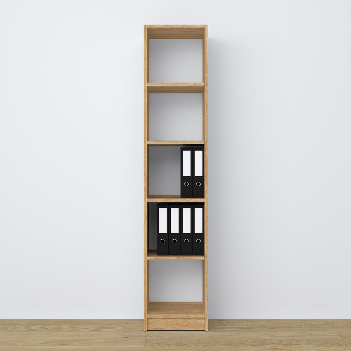 Bookcase natural oak made of oak – side view, depth and profile