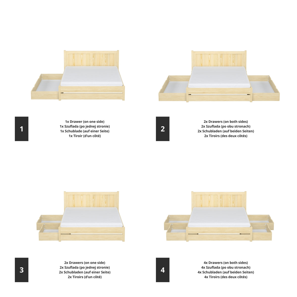 Double bed clear pine with drawer in bedroom – Scandinavian arrangement