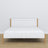Wooden double bed white and oak – side view, proportions and shape, bedroom