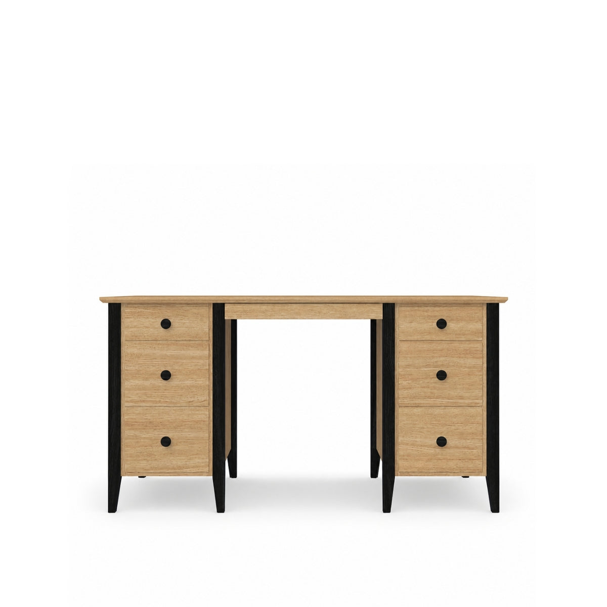 Desk with 6 drawers oak natural oak with black – office and youth room, scandi