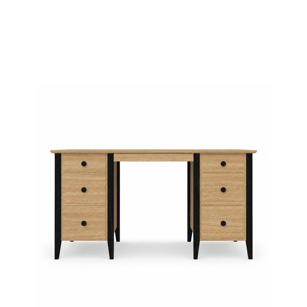 Desk with 6 drawers oak natural oak with black – office and youth room, scandi