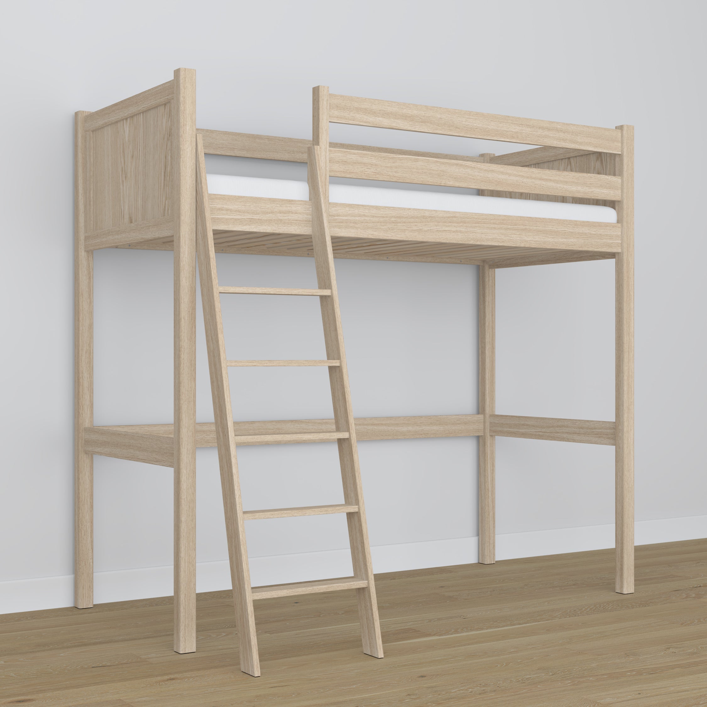 Loft bed bleached oak in children’s room – scandi arrangement, oak